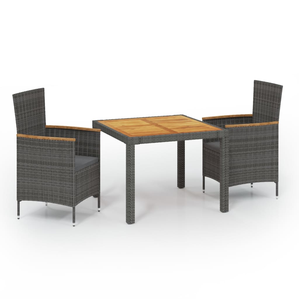 Mobilier à dîner de jardin 3pcs et coussins Résine tressée Gris