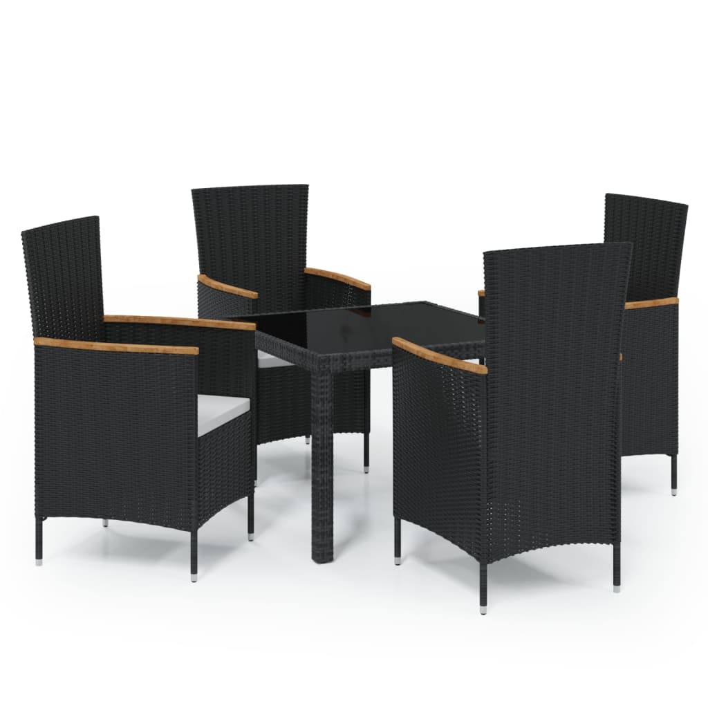 Stolik ogrodowy czarny 90x90x75 cm + 4 krzesła czarne 61x60x88 cm + 4 poduszki kremowe