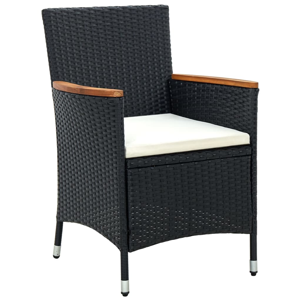 Stolik ogrodowy czarny 90x90x75 cm + 4 krzesła czarne 61x60x88 cm + 4 poduszki kremowe