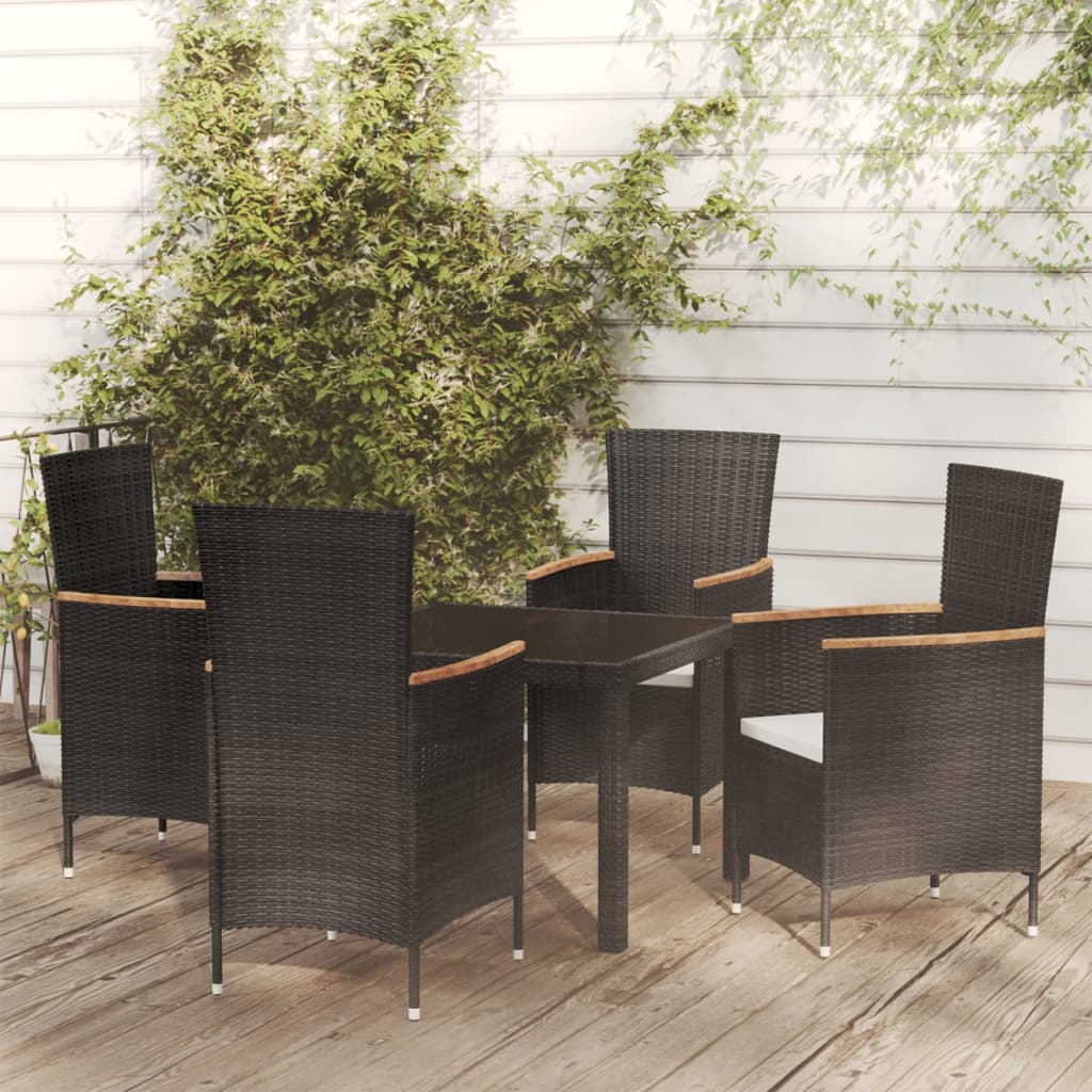 5-tlg. Garten-Essgruppe mit Kissen Poly Rattan Schwarz