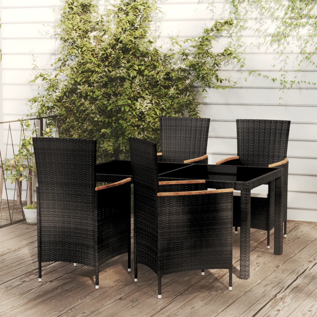 vidaXL 5-tlg. Garten-Essgruppe mit Kissen Poly Rattan Schwarz