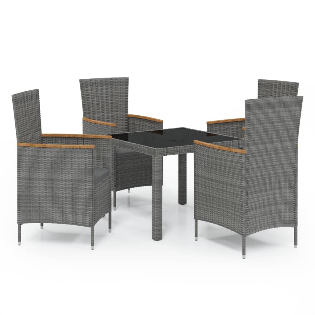 Set mobilier de exterior cu perne, 5 piese, gri, poliratan