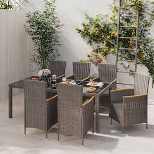 Zunanja jedilna garnitura 7-delna z blazinami črna in siva