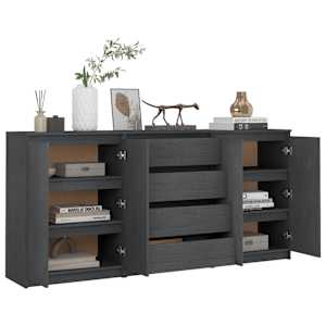 vidaXL &Scaron;oninės spintelės, 3vnt., pilkos, pu&scaron;ies medienos masyvas