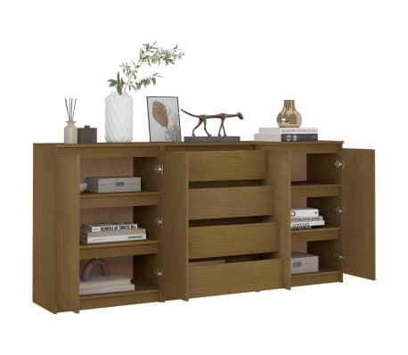 vidaXL &Scaron;oninės spintelės, 3vnt., medaus rudos, pu&scaron;ies medienos masyvas