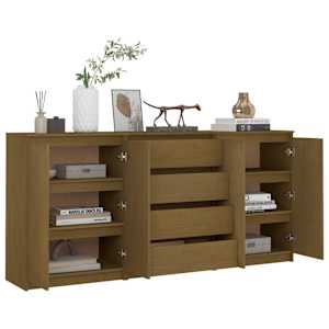 vidaXL &Scaron;oninės spintelės, 3vnt., medaus rudos, pu&scaron;ies medienos masyvas