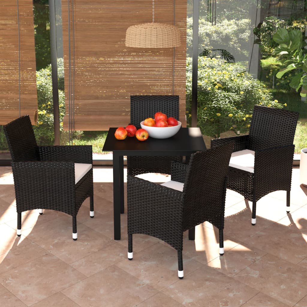 vidaXL 5-tlg. Garten-Essgruppe mit Kissen Poly Rattan Schwarz