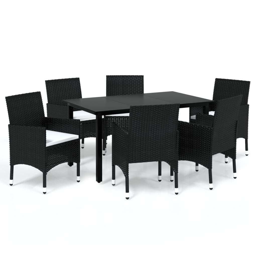Thumbnail - vidaXL 7-tlg. Garten-Essgruppe mit Kissen Poly Rattan Schwarz