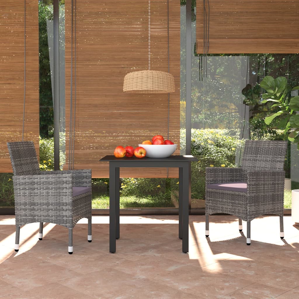 vidaXL 3-tlg. Garten-Essgruppe mit Kissen Poly Rattan Grau