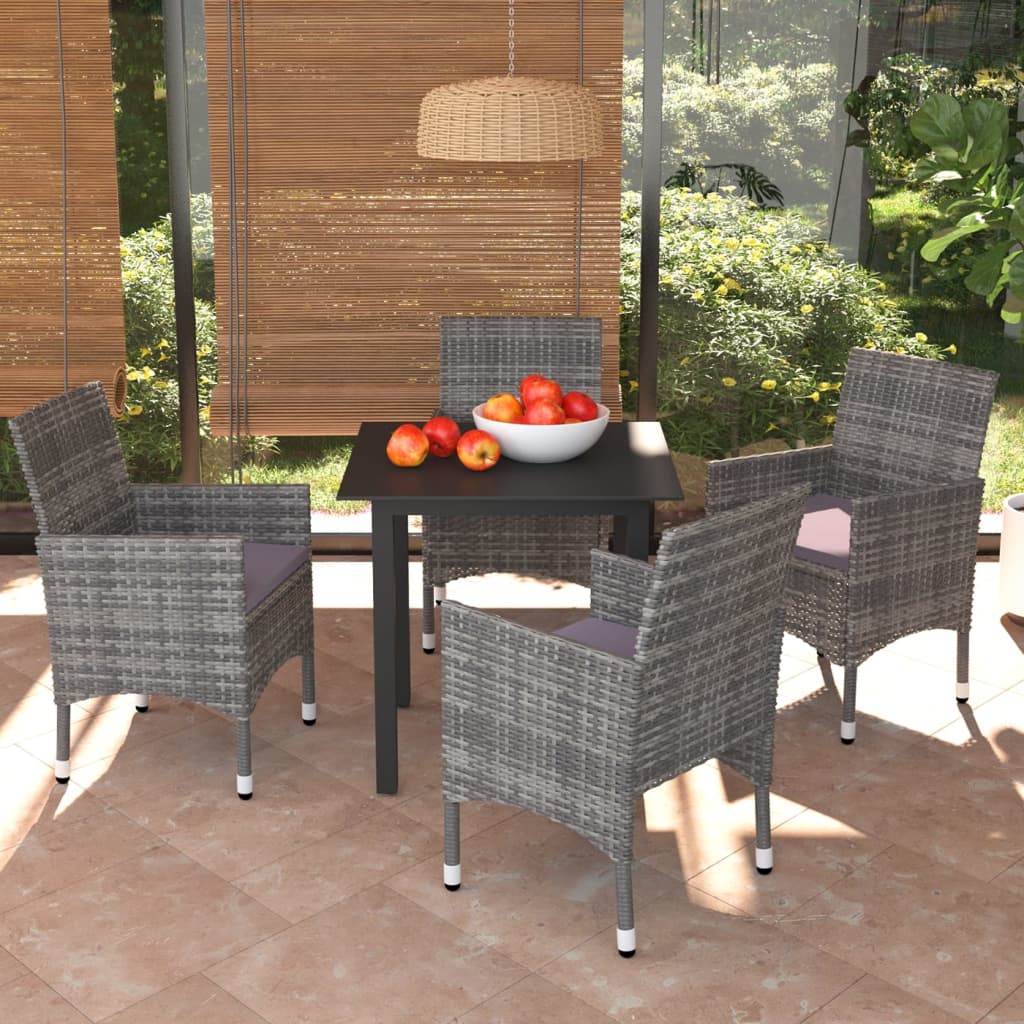 vidaXL 5-tlg. Garten-Essgruppe mit Kissen Poly Rattan Grau