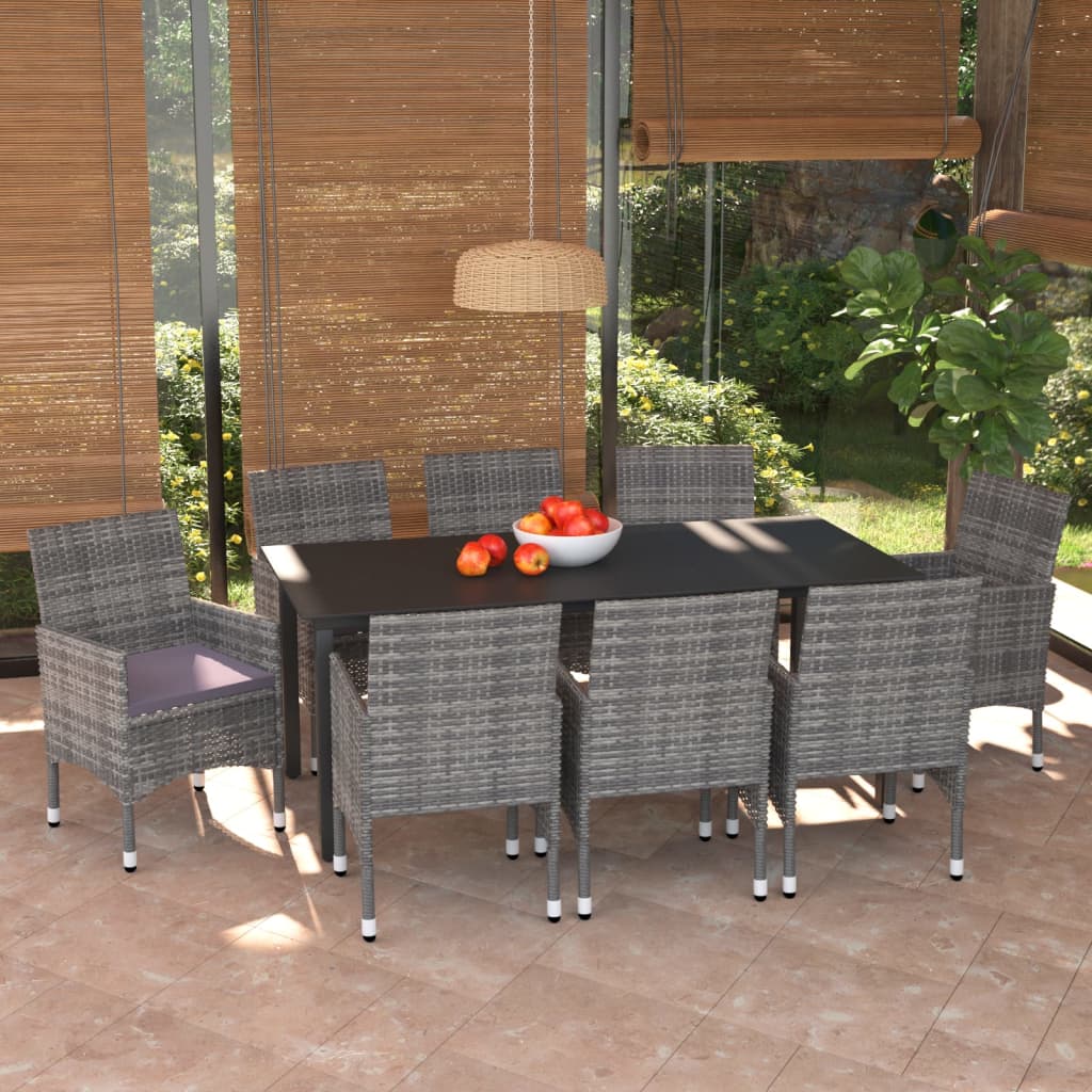 vidaXL 9-tlg. Garten-Essgruppe mit Kissen Poly Rattan Grau