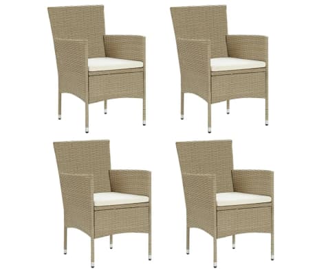 vidaXL 5-delige Tuinset met kussens poly rattan beige