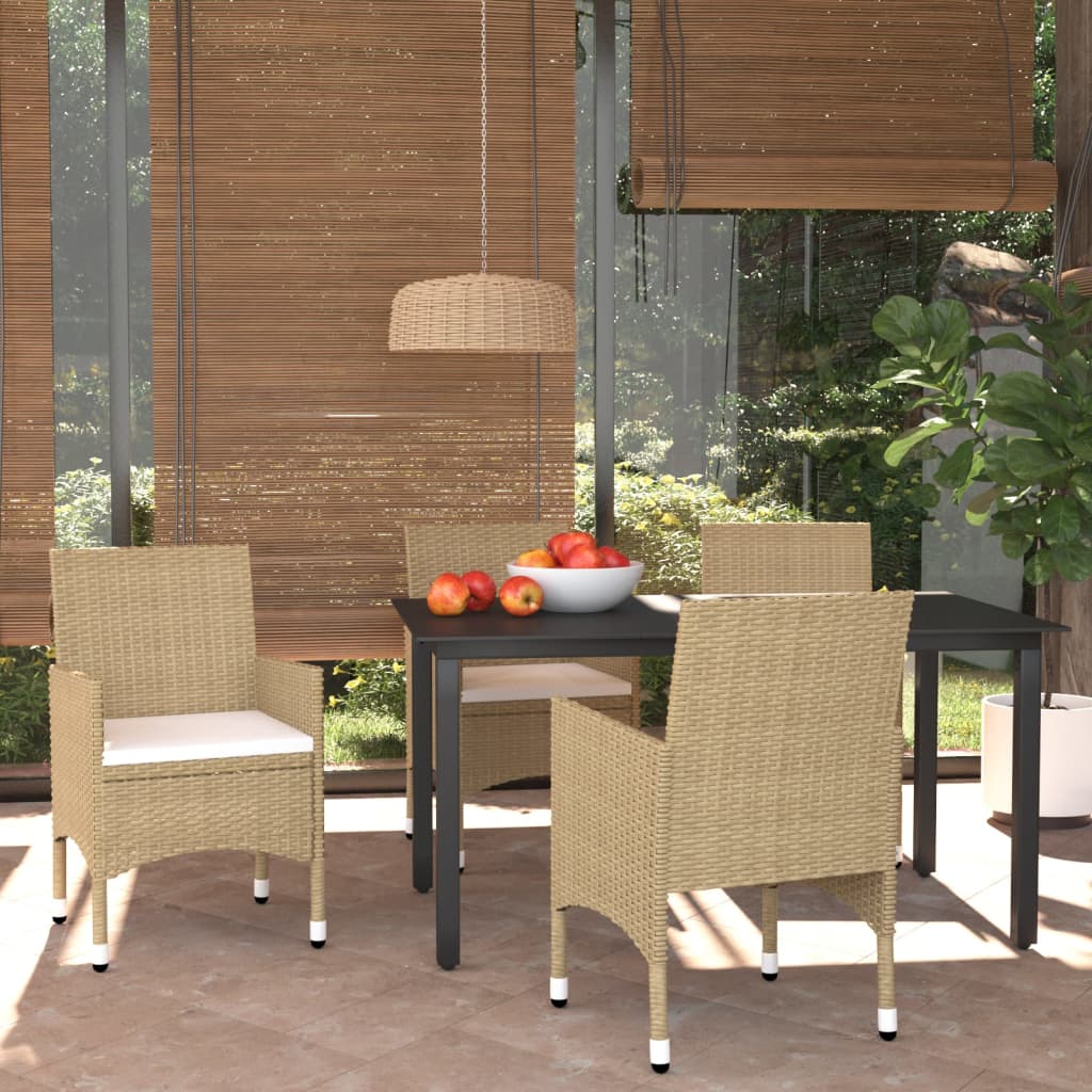 vidaXL 5-tlg. Garten-Essgruppe mit Kissen Poly Rattan Beige