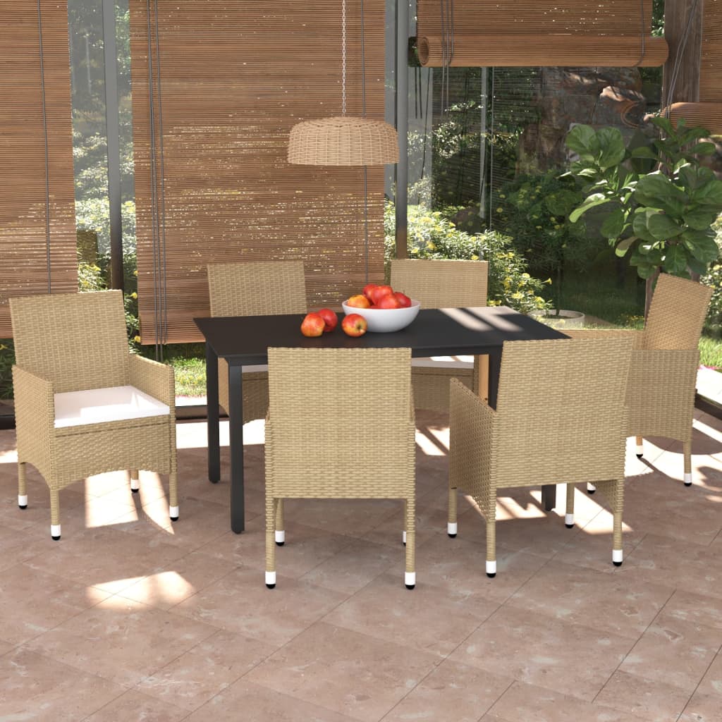 vidaXL 7-tlg. Garten-Essgruppe mit Kissen Poly Rattan Beige