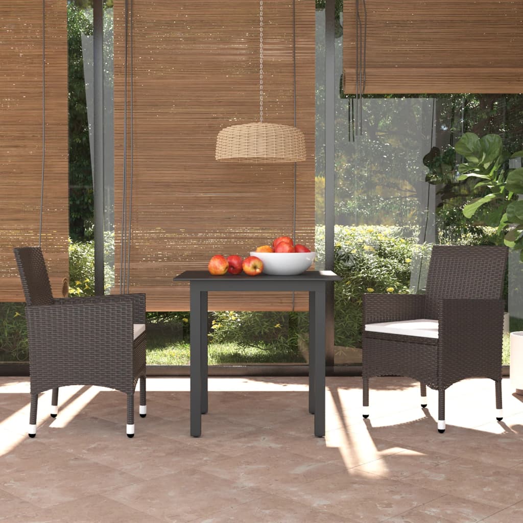 vidaXL 3-tlg. Garten-Essgruppe mit Kissen Poly Rattan Braun