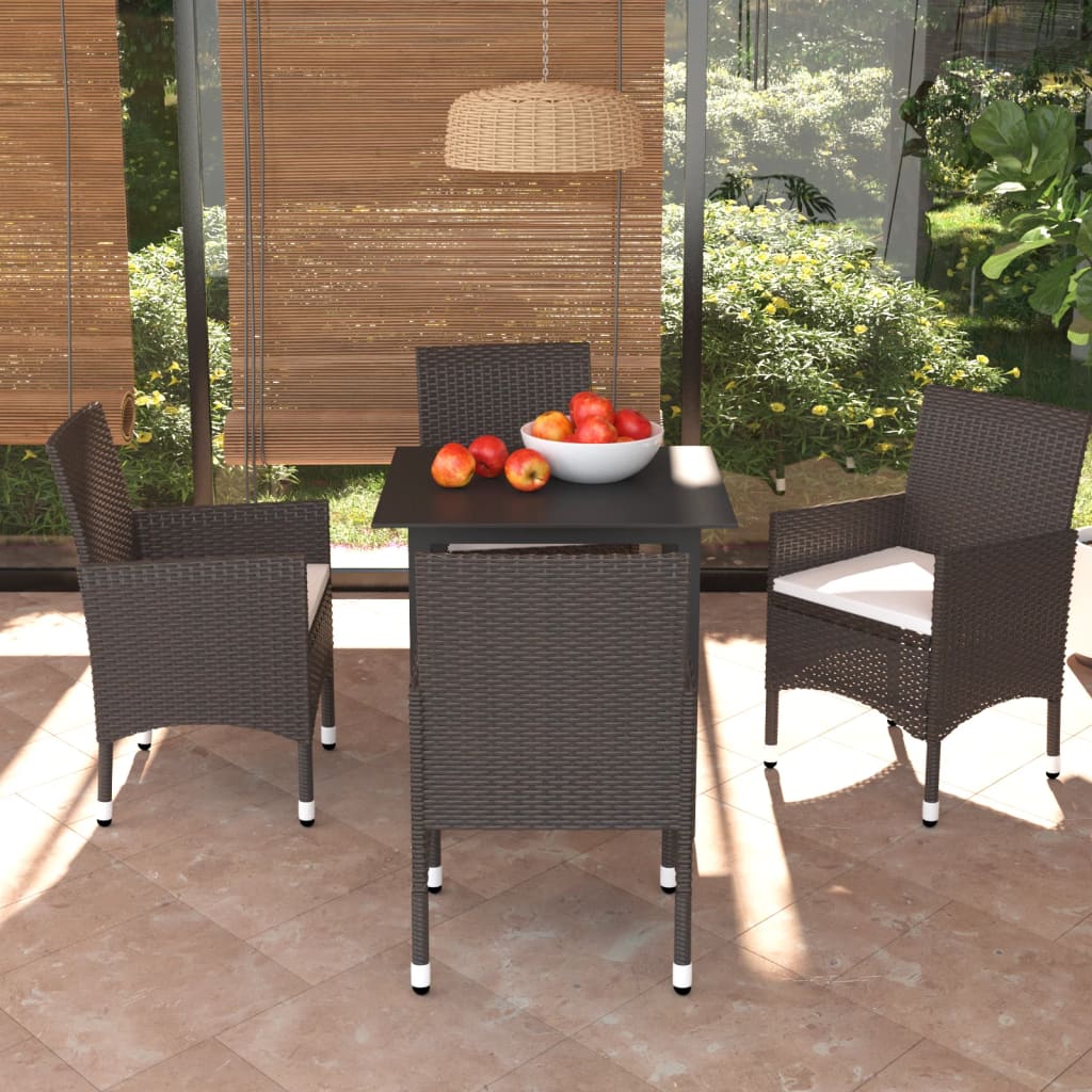 vidaXL 5-tlg. Garten-Essgruppe mit Kissen Poly Rattan Braun