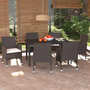 Vrtna jedilna garnitura 7-delna z blazinami poli ratan rjava