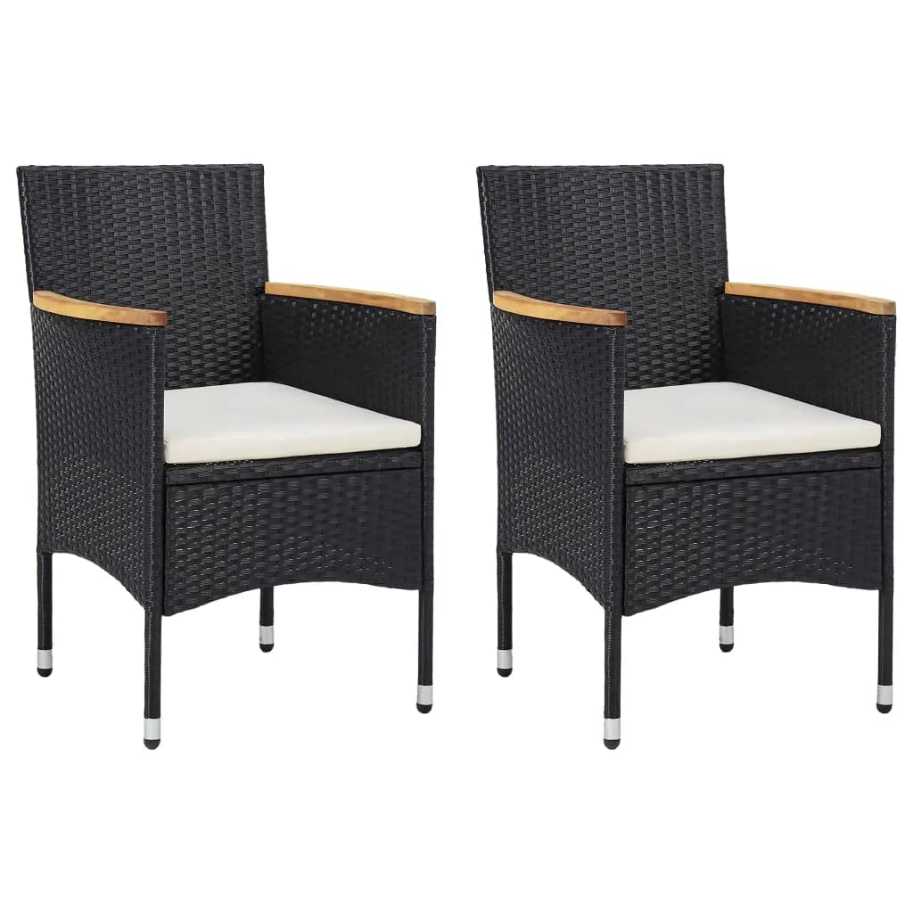 vidaXL 3-delige Tuinset met kussens poly rattan zwart afbeelding