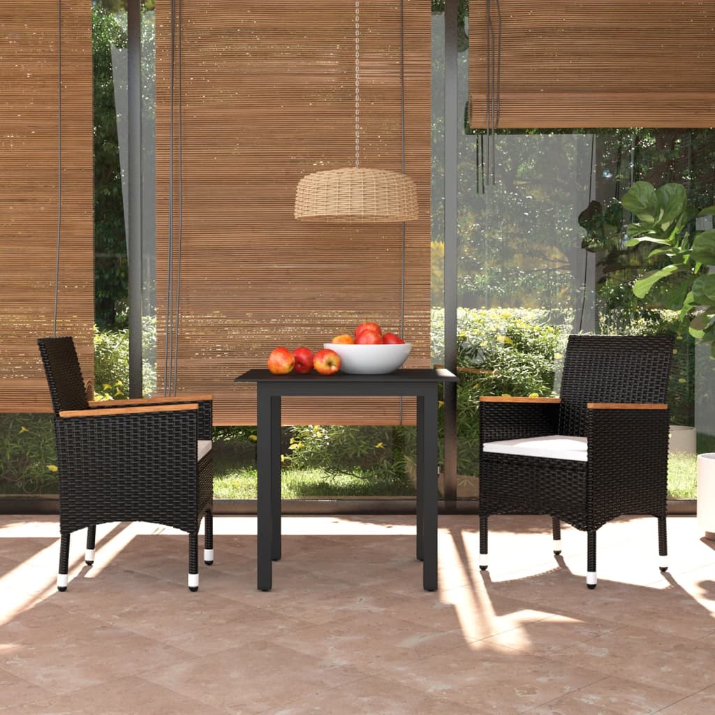 vidaXL Mobilier à dîner de jardin et coussins 3pcs Résine tressée Noir