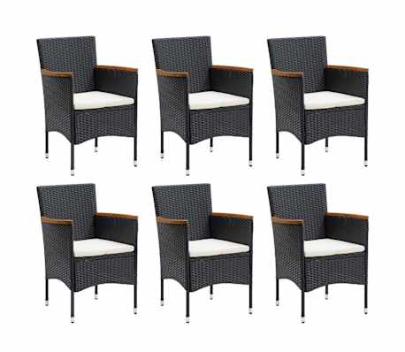 vidaXL 7 Piece Garden Dining Set with Cushions Poly Rattan Black