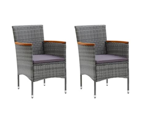 vidaXL Ensemble &agrave; manger de jardin coussins 3pcs R&eacute;sine tress&eacute;e Gris