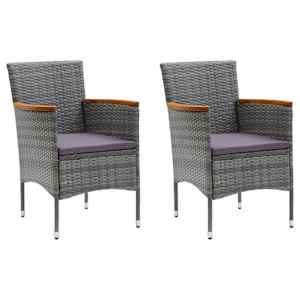vidaXL Ensemble &agrave; manger de jardin coussins 3pcs R&eacute;sine tress&eacute;e Gris