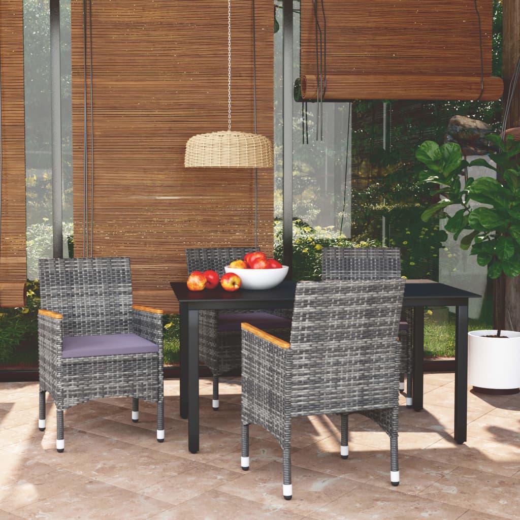 vidaXL 5-tlg. Garten-Essgruppe mit Kissen Poly Rattan Grau