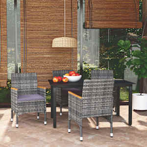 Vrtna jedilna garnitura 5-delna z blazinami poli ratan siva