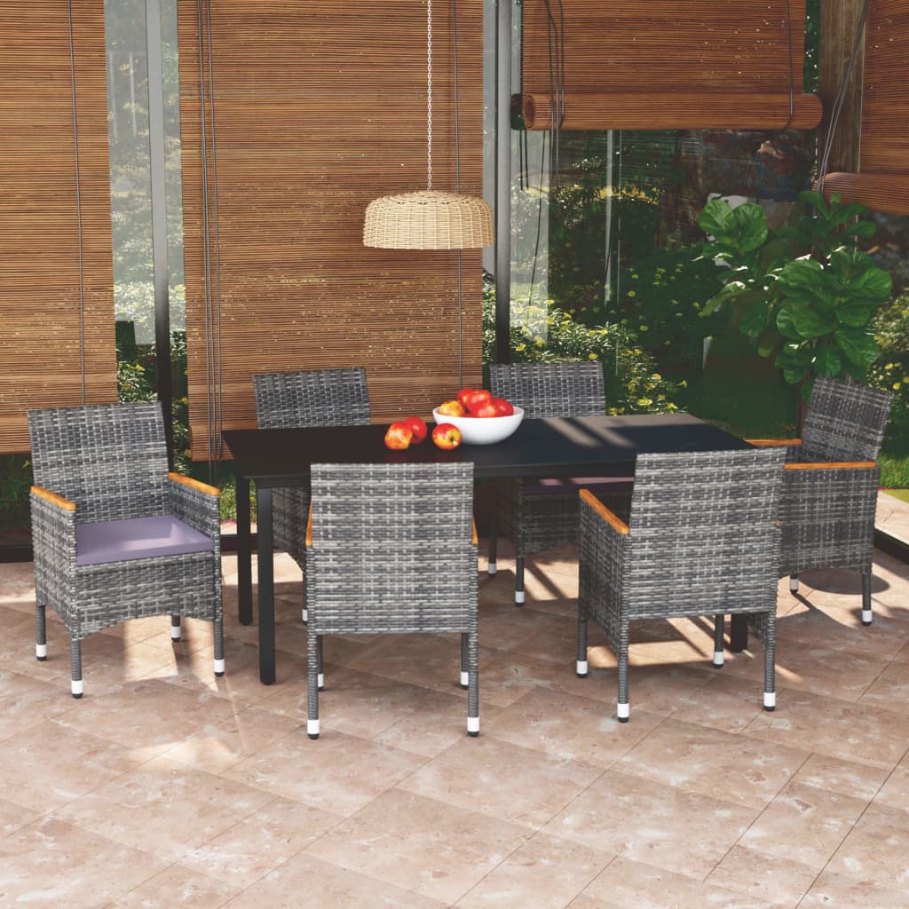 vidaXL 7-tlg. Garten-Essgruppe mit Kissen Poly Rattan Grau