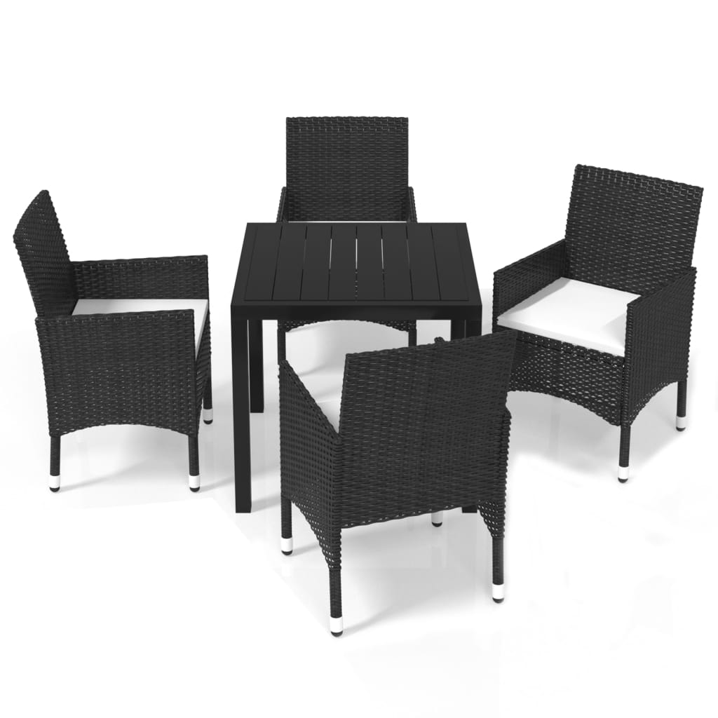 Thumbnail - vidaXL 5-tlg. Garten-Essgruppe mit Kissen Poly Rattan Schwarz