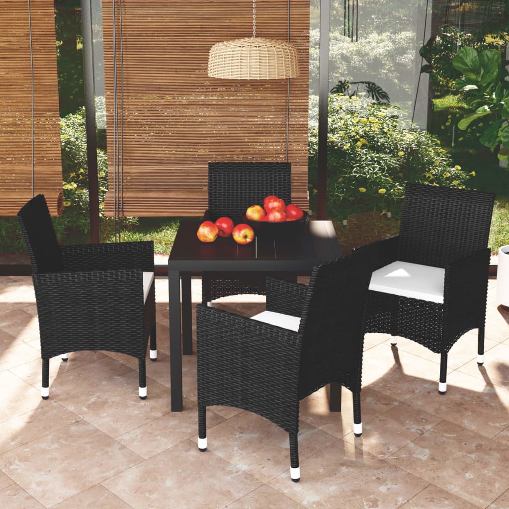 vidaXL 5-tlg. Garten-Essgruppe mit Kissen Poly Rattan Schwarz