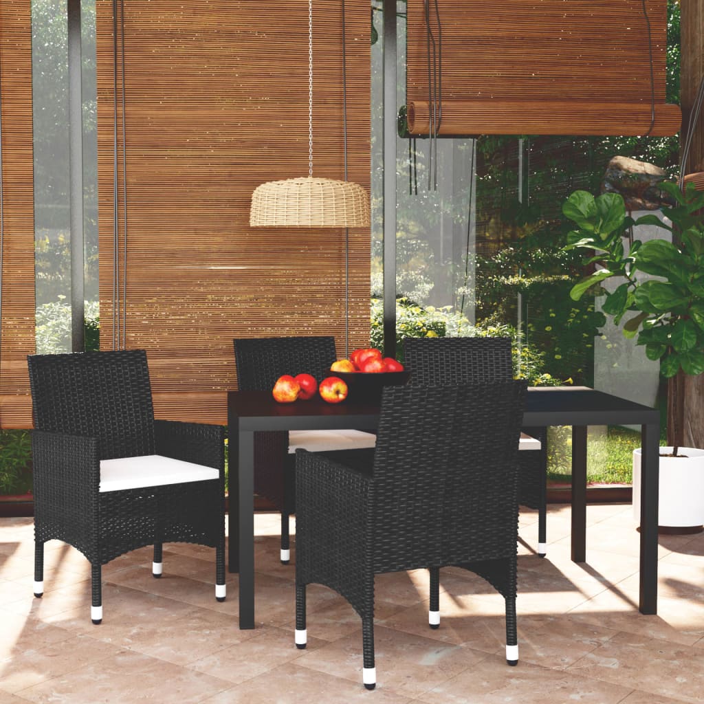 vidaXL 5-tlg. Garten-Essgruppe mit Kissen Poly Rattan Schwarz