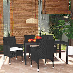 Vrtna jedilna garnitura 5-delna z blazinami črn poli ratan