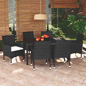 Vrtna jedilna garnitura 7-delna z blazinami črna poli ratan