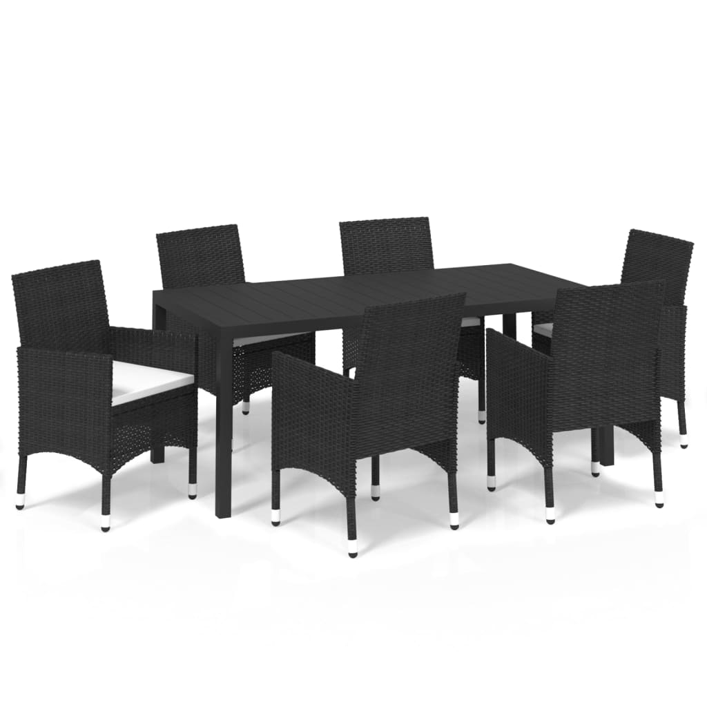 Thumbnail - vidaXL 7-tlg. Garten-Essgruppe mit Kissen Poly Rattan Schwarz