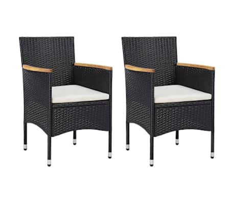 vidaXL Set de masă pentru grădină cu perne, 3 piese, negru, poliratan