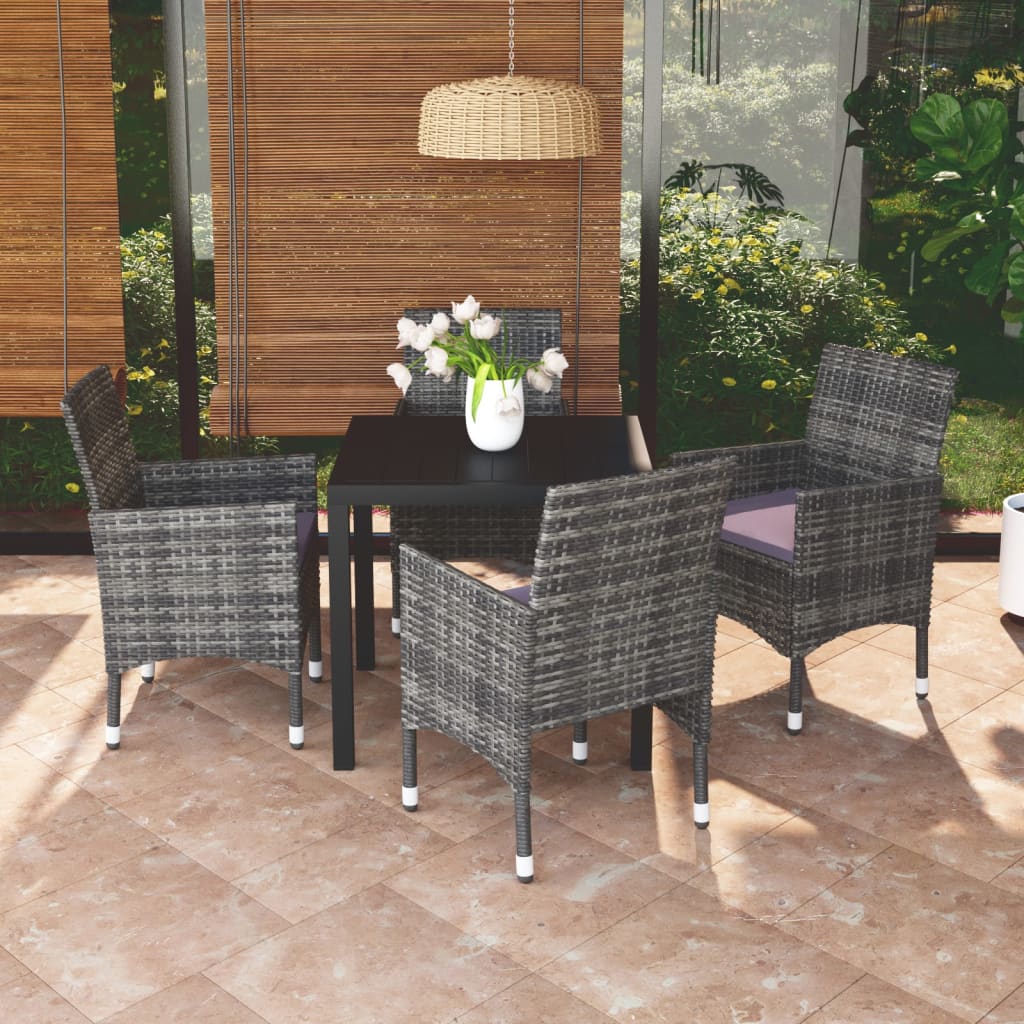 vidaXL 5-tlg. Garten-Essgruppe mit Kissen Poly Rattan Grau