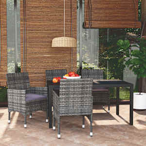 Vrtna jedilna garnitura 5-delna z blazinami poli ratan siva