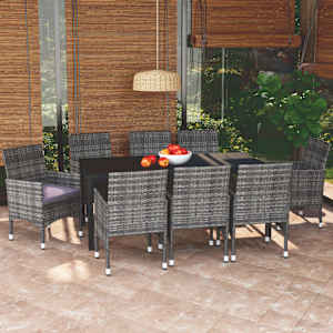 Vrtna jedilna garnitura 9-delna z blazinami poli ratan siva