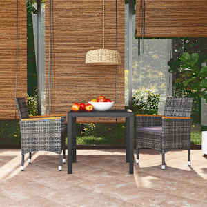 Vrtna jedilna garnitura 3-delna z blazinami siv poli ratan