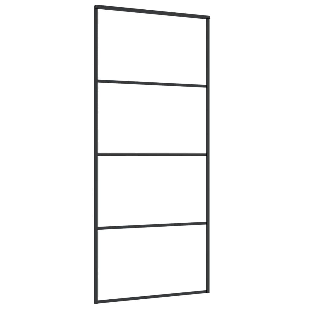 vidaXL Schuifdeur 90x205 cm mat ESG-glas en aluminium zwart afbeelding