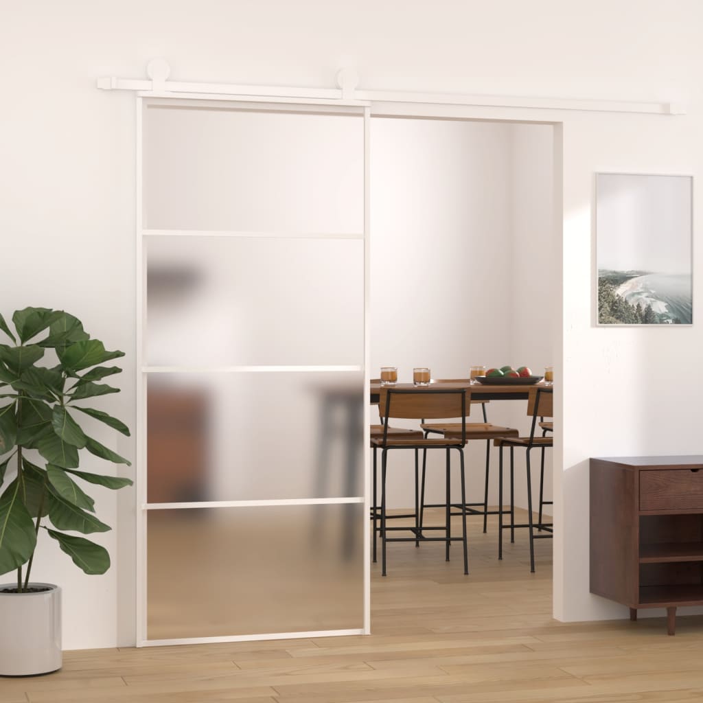 vidaXL Schiebetür ESG-Mattglas und Aluminium 90x205 cm Weiß