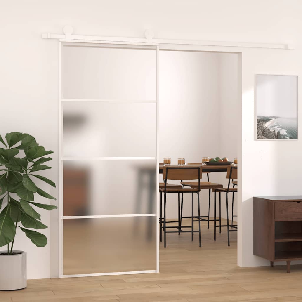 vidaXL Ușă glisantă, alb, 90x205 cm, sticlă ESG mată și aluminiu