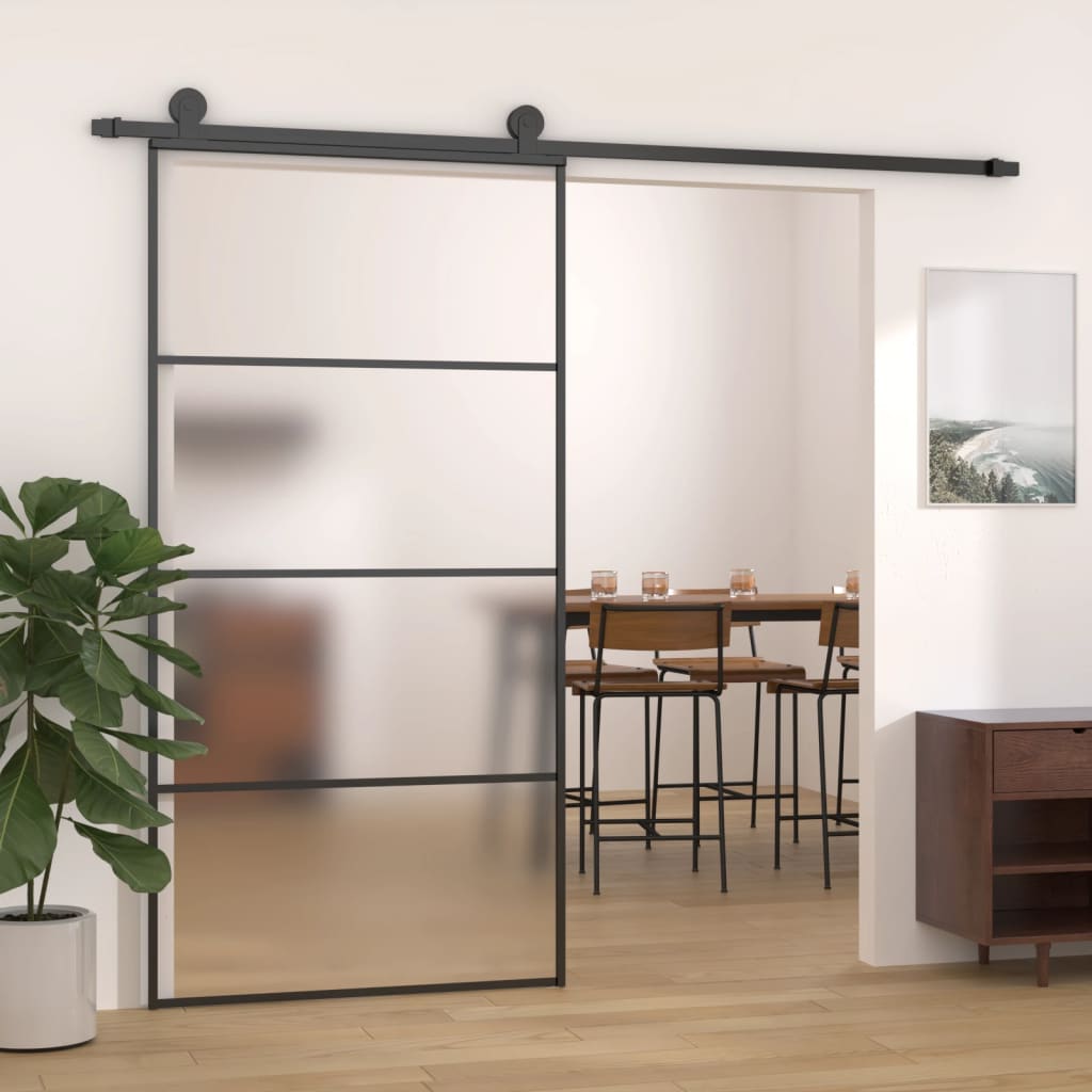 vidaXL Schiebetür ESG Glas und Aluminium mattiert 102,5x205 cm Schwarz