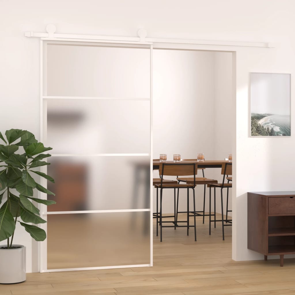 vidaXL Schiebetür ESG Glas und Aluminium mattiert 102,5x205 cm Weiß