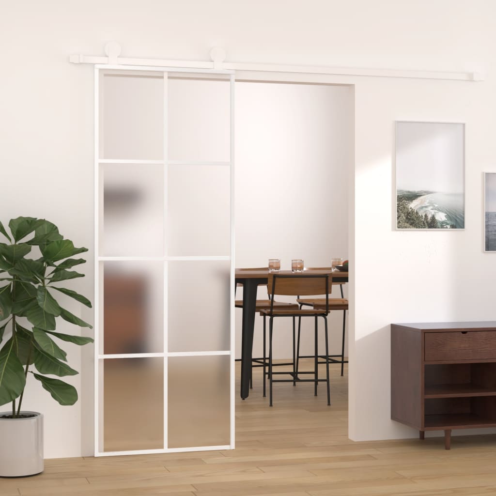 vida XL Schiebetür ESG-Mattglas und Aluminium 76x 205 cm Weiß