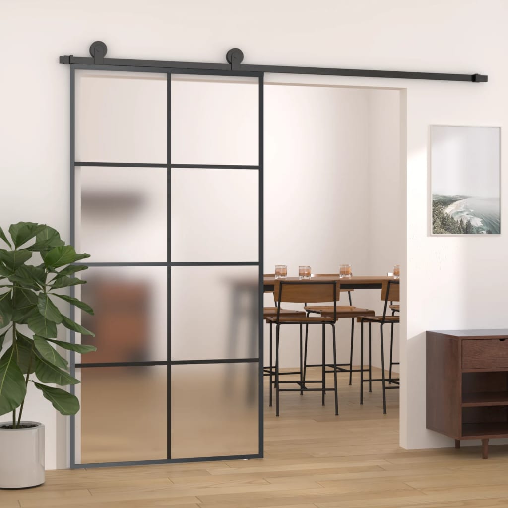 Stumdomos durys, juodos, 102,5x205cm, ESG stiklas ir aliuminis
