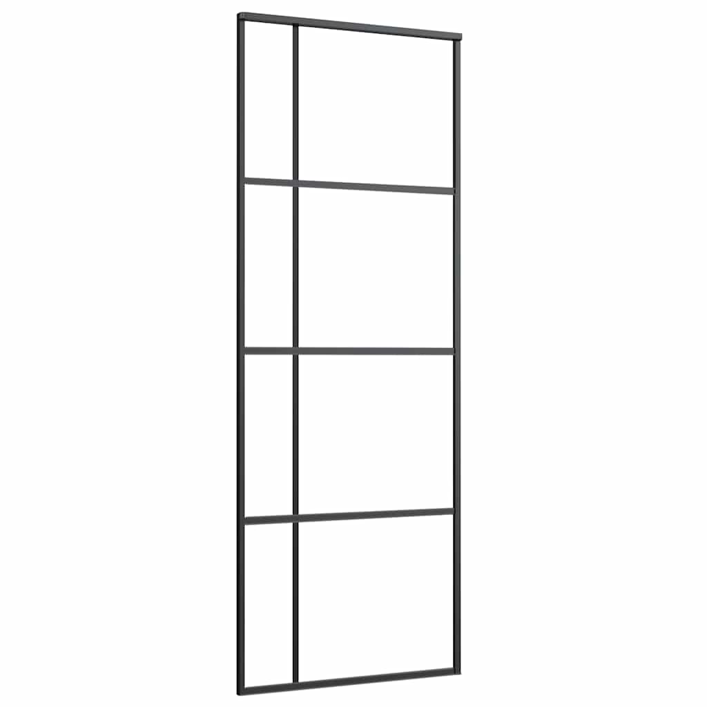 vidaXL Stumdomos durys, juodos, 76x205cm, ESG stiklas ir aliuminis