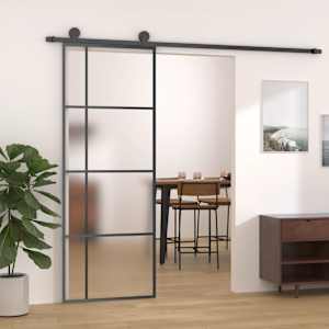 vidaXL liuguks, matt ESG-klaas ja alumiinium, 76 x 205 cm, must