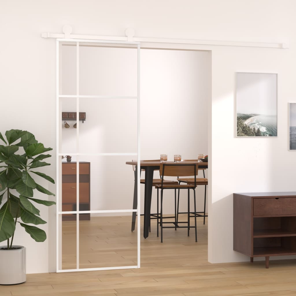 vidaXL Schiebetür ESG-Glas und Aluminium 76x205 cm Weiß